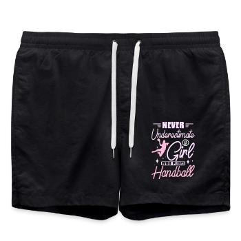 Never underastemate a girl who plyas handball - Badeshorts - Schwarz - Vorne - AI Model Male 185 light (185cm)