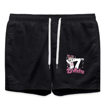 7th Birthday Kids Unicorn Toodler Seven - Badeshorts - Schwarz - Vorne - AI Model Male 185 light (185cm)