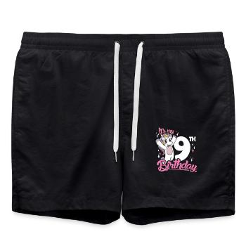 9e anniversaire Enfants Licorne Neuf Anniversaire - Short de bain - noir - Devant - AI Model Male 185 light (185cm)