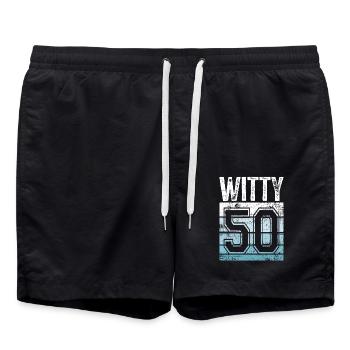 50. Geburtstag 50 Jahre alt Witty 50 - Badeshorts - Schwarz - Vorne - AI Model Male 185 light (185cm)