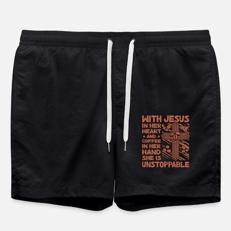 Christianity Jesus Coffee Funny saying - Swim Trunks - black