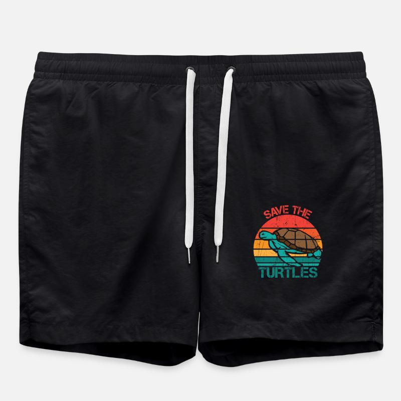 Save Turtles Retro Ocean Sun - Swim Trunks - black