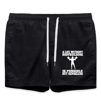 Fitness Sportler Muskel Bodybuilder Krafttraining - Badeshorts - Schwarz - Vorne - AI Model Male 185 light (185cm)