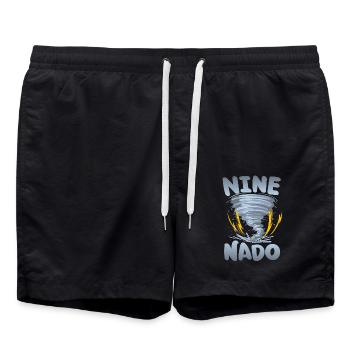 Nine-nado Warnung 9. Geburtstag | Tornado - Badeshorts - Schwarz - Vorne - AI Model Male 185 light (185cm)