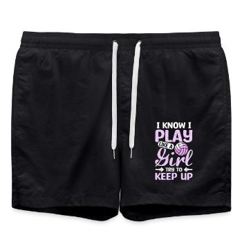 I play like a girl try to keep up volleyball - Swim Trunks - black - Front - AI Model Male 185 light (185cm)