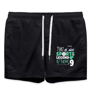 This sports legend is now 9, golf game 9. - Swim Trunks - black - Front - AI Model Male 185 light (185cm)