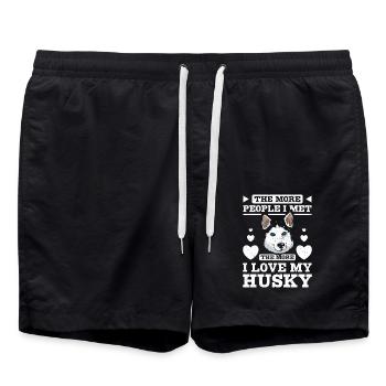 The more people I met the more I love my husky - Swim Trunks - black - Front - AI Model Male 185 light (185cm)