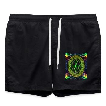 Jésus-Christ, IHS, Jésuites, Ordre des Jésuites - Short de bain - noir - Devant - AI Model Male 185 light (185cm)