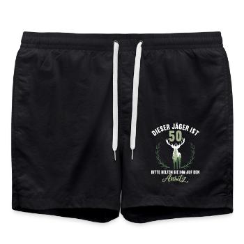 50 Jahre helfen auf Hochsitz 50 Geburtstag Jäger - Badeshorts - Schwarz - Vorne - AI Model Male 185 light (185cm)