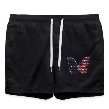 Floral Butterfly July 4 Independence Day - Swim Trunks - black - Front - AI Model Male 185 light (185cm)