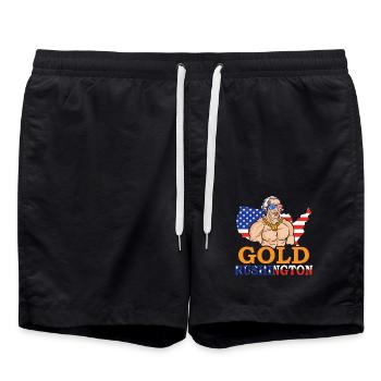 Gold Rushington July 4 Independence Day - Swim Trunks - black - Front - AI Model Male 185 light (185cm)