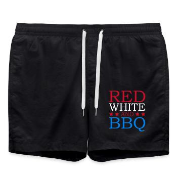 Red White and bbq July 4 Independence Day - Swim Trunks - black - Front - AI Model Male 185 light (185cm)