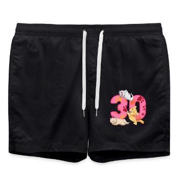 Chaton de 30 ans | Chemise d’anniversaire de chat - Short de bain - noir - Devant - AI Model Male 185 light (185cm)