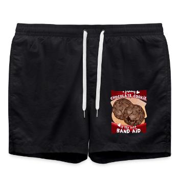 Chocolat, biscuits aux pépites de chocolat drôle de dicton - Short de bain - noir - Devant - AI Model Male 185 light (185cm)