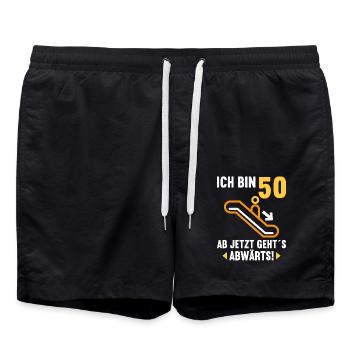 Ich bin 50 Ab jetzt gehts abwärts 50 Geburtstag - Badeshorts - Schwarz - Vorne - AI Model Male 185 light (185cm)