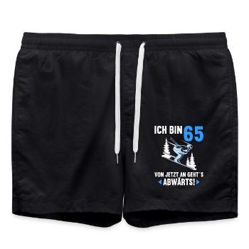 Ich bin 65 Ab jetzt gehts abwärts 65 Geburtstag - Badeshorts - Schwarz - Vorne - AI Model Male 185 light (185cm)