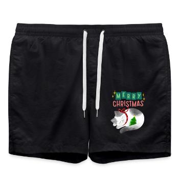 Chat avec arbre de Noël, dicton de Noël - Short de bain - noir - Devant - AI Model Male 185 light (185cm)