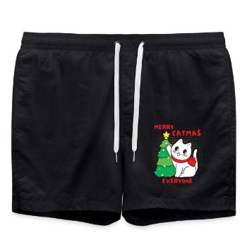 Katze mit Weihnachtsbaum, lustiger Spruch, Pun - Badeshorts - Schwarz - Vorne - AI Model Male 185 light (185cm)
