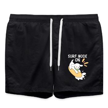 Funny surfer, surfing, dog with surfboard saying - Swim Trunks - black - Front - AI Model Male 185 light (185cm)