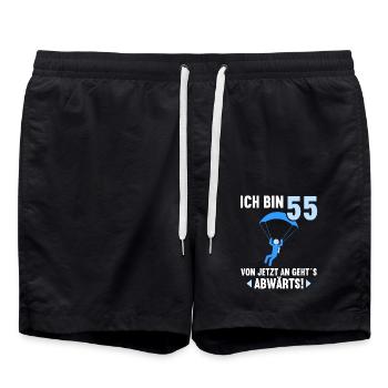 Ich bin 55 Ab jetzt gehts abwärts 55 Geburtstag - Badeshorts - Schwarz - Vorne - AI Model Male 185 light (185cm)