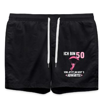 Ich bin 50 Ab jetzt gehts abwärts 50 Geburtstag - Badeshorts - Schwarz - Vorne - AI Model Male 185 light (185cm)