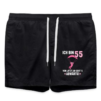 Ich bin 55 Ab jetzt gehts abwärts 55 Geburtstag - Badeshorts - Schwarz - Vorne - AI Model Male 185 light (185cm)