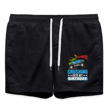 Rawr! Crushing Into My Birthday | Birthday Shirt | - Swim Trunks - black - Front - AI Model Male 185 light (185cm)