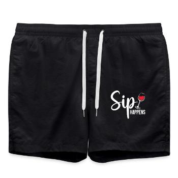 Sirotation Happens Wine Lover Gift | Chemise buveur de vin - Short de bain - noir - Devant - AI Model Male 185 light (185cm)