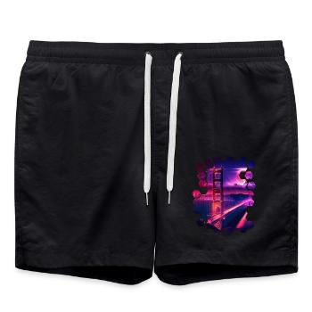 San Francisco Vaporwave Aesthetic Retro Style Art - Swim Trunks - black - Front - AI Model Male 185 light (185cm)