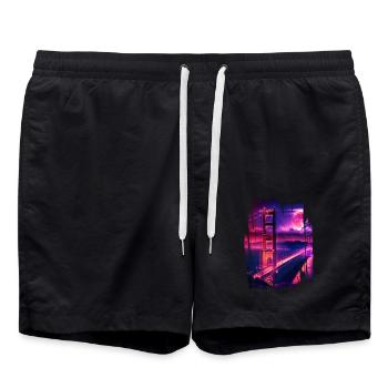 San Francisco Vaporwave Aesthetic Retro Style Art - Swim Trunks - black - Front - AI Model Male 185 light (185cm)