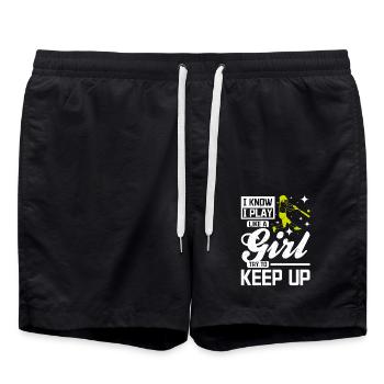 Je sais que je joue au softball comme une fille qui essaie de suivre le rythme - Short de bain - noir - Devant - AI Model Male 185 light (185cm)