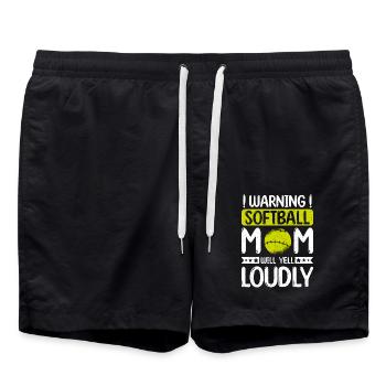 Warning softball mom will yell loudly - Swim Trunks - black - Front - AI Model Male 185 light (185cm)