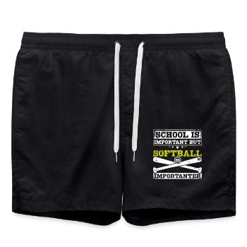 School is important but softball is importanter - Swim Trunks - black - Front - AI Model Male 185 light (185cm)