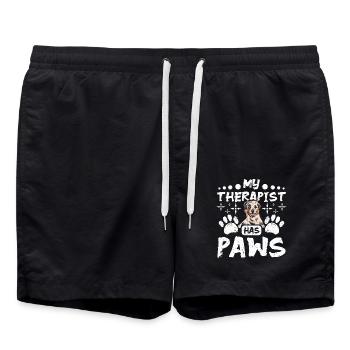 My therapist has paws australian shepherd - Swim Trunks - black - Front - AI Model Male 185 light (185cm)