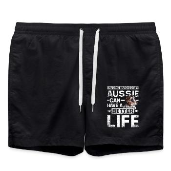 I work hard so my Aussie can have a better life - Swim Trunks - black - Front - AI Model Male 185 light (185cm)