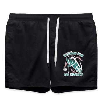 Eishockey, Eishockeyspieler, lustiger Spruch - Badeshorts - Schwarz - Vorne - AI Model Male 185 light (185cm)