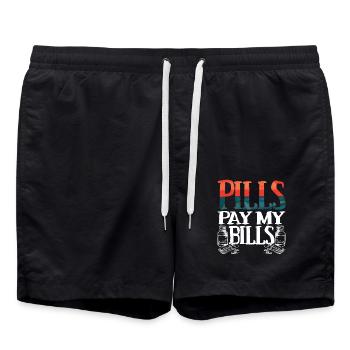 pills pay my bills pills pharmacist saying - Swim Trunks - black - Front - AI Model Male 185 light (185cm)