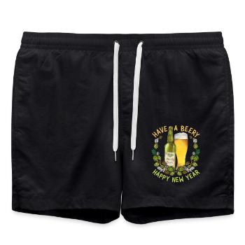 Beer New Year New Year's Eve Saying Beer Drinker Saying - Swim Trunks - black - Front - AI Model Male 185 light (185cm)
