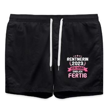 Rente 2023 Ruhestand Abschied Rentnerin 2023 - Badeshorts - Schwarz - Vorne - AI Model Male 185 light (185cm)