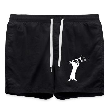 Cat Trompete Trumpet Music Band Retro Musician - Badeshorts - Schwarz - Vorne - AI Model Male 185 light (185cm)