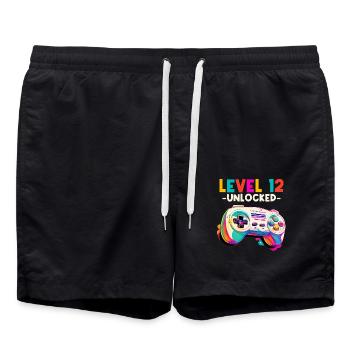 Level 12 Years Gaming 12er 12 Birthday - Swim Trunks - black - Front - AI Model Male 185 light (185cm)