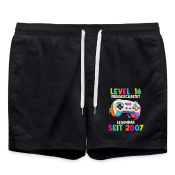 2007 Level 16 Jahre Gaming 16er 16 Geburtstag - Badeshorts - Schwarz - Vorne - AI Model Male 185 light (185cm)