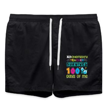 My chemistry teacher survived 100 days of me - Swim Trunks - black - Front - AI Model Male 185 light (185cm)