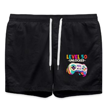 Level 50 Years Gaming 50s 50 Birthday - Swim Trunks - black - Front - AI Model Male 185 light (185cm)