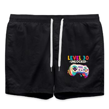 Level 30 Years Gaming 30s 30s Birthday - Swim Trunks - black - Front - AI Model Male 185 light (185cm)