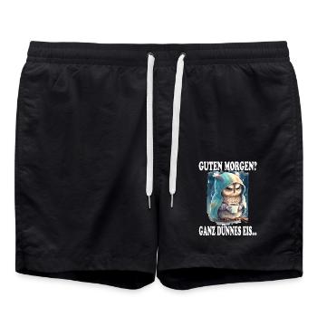 Guten Morgen? Ganz Dünnes Eis Grimmige Eule Spruch - Badeshorts - Schwarz - Vorne - AI Model Male 185 light (185cm)