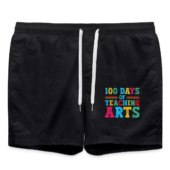 100 days of art lessons in the classroom - Swim Trunks - black - Front - AI Model Male 185 light (185cm)