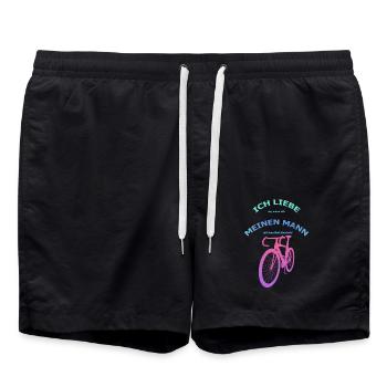 Rennrad Liebe meinen Mann! Perspektive Türkis-Rosa - Badeshorts - Schwarz - Vorne - AI Model Male 185 light (185cm)