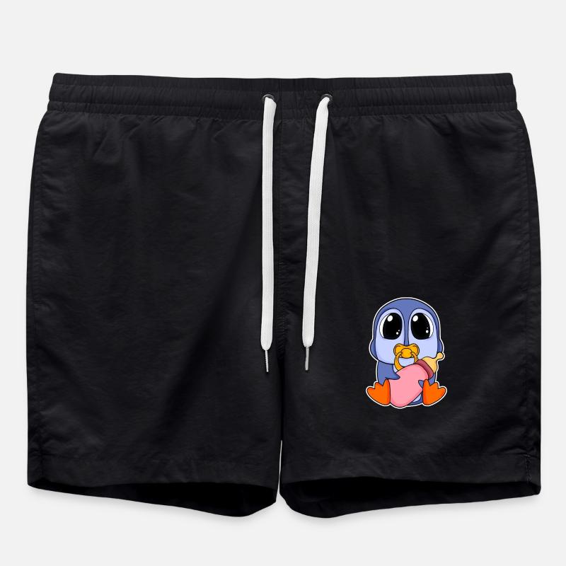 Baby Penguin Motif - Swim Trunks - black