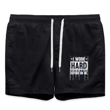 I Work Hard Blue Line American Flag Support Police - Swim Trunks - black - Front - AI Model Male 185 light (185cm)